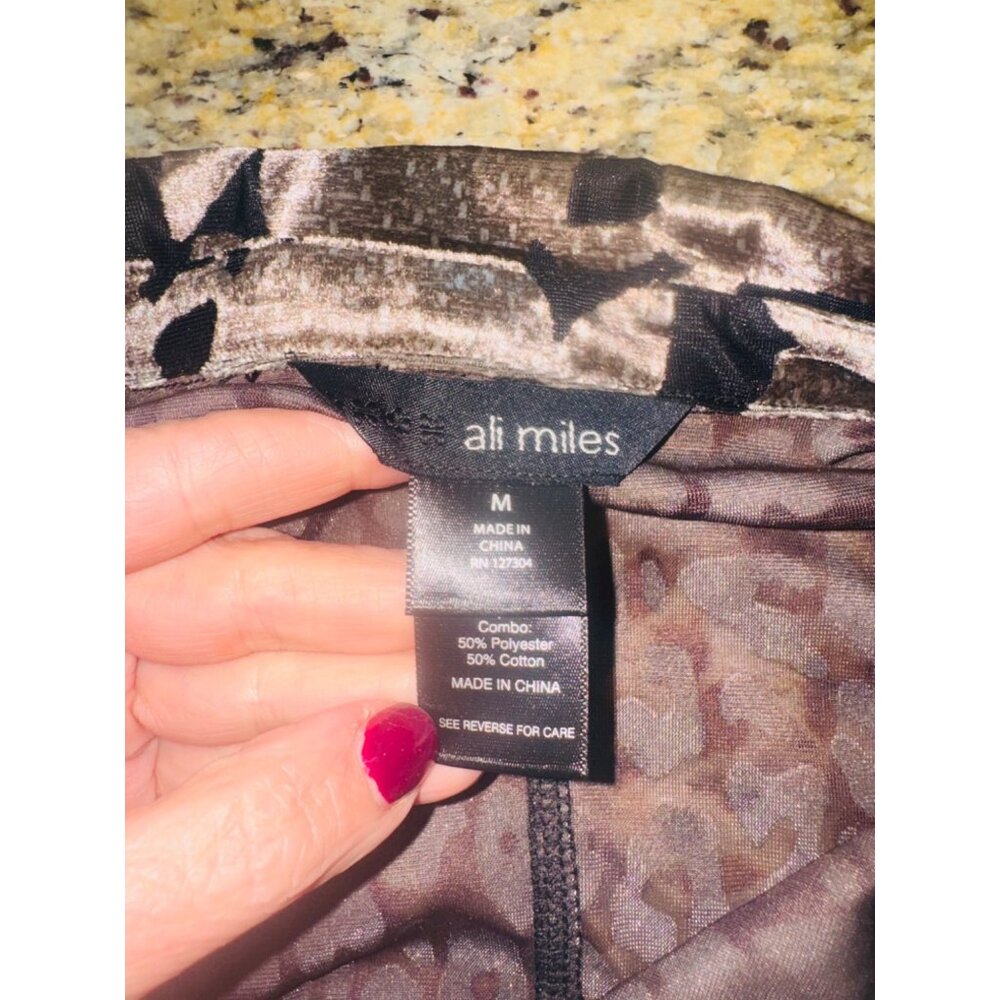 NWT Ali Miles Velour Burnout Mixed Animal Patchwork Print Blouse Artsy Career M - Picture 9 of 13